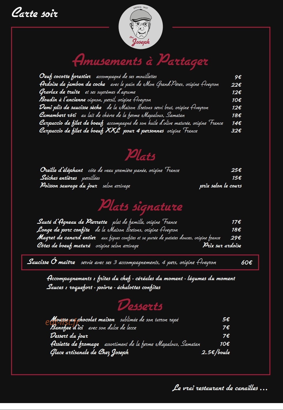 Chez Joseph — carte page 2