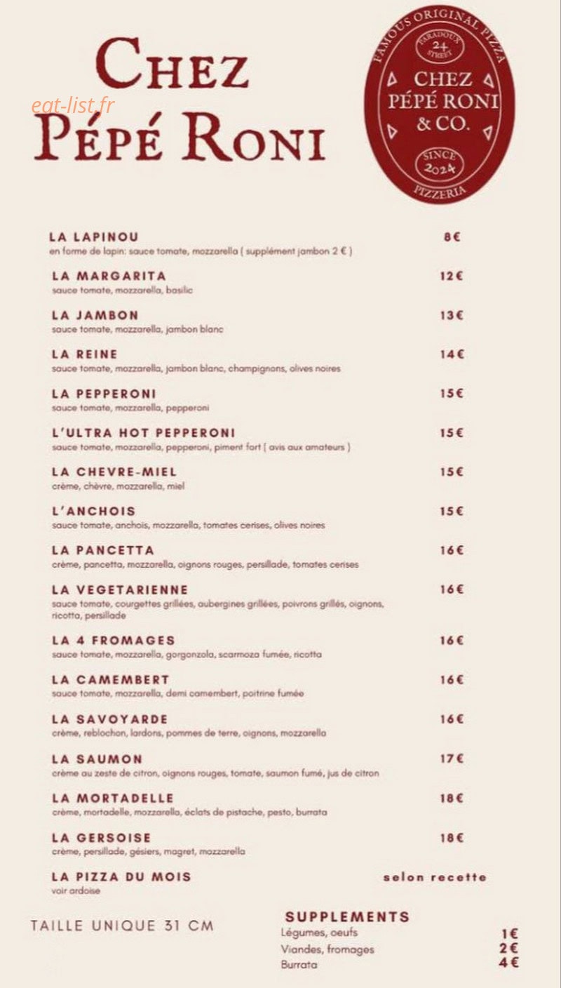 Chez Pépé Roni — carte page 1