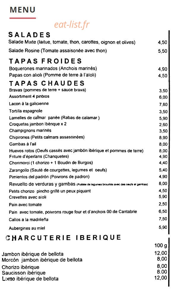 Chez Rosine — carte page 1