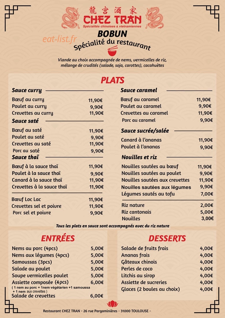 Chez Tran — carte page 1