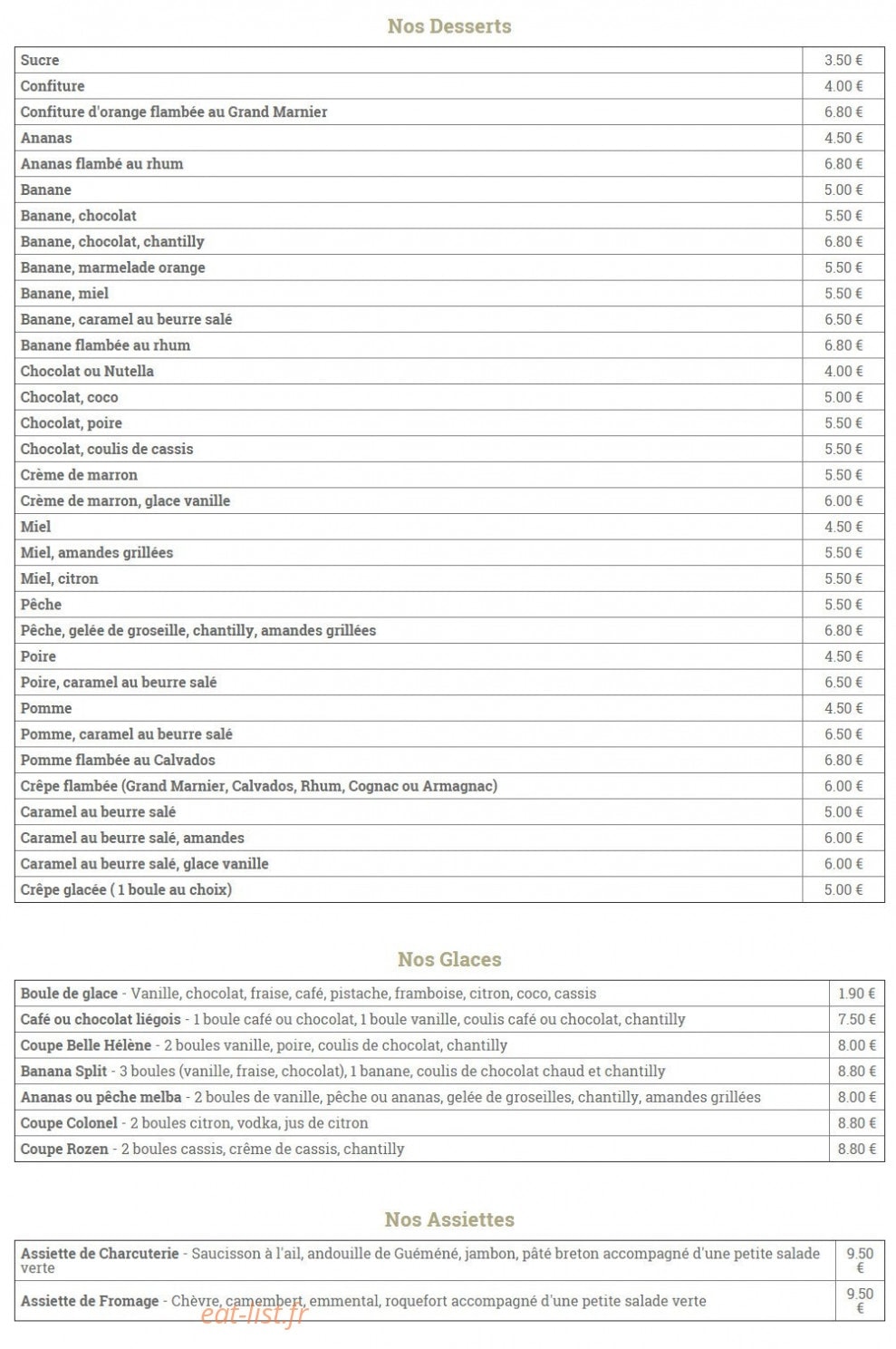 Crêperie Le Menhir — carte page 2