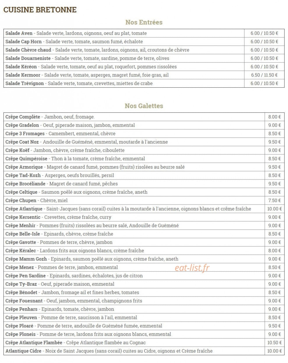 Crêperie Le Menhir — carte page 1