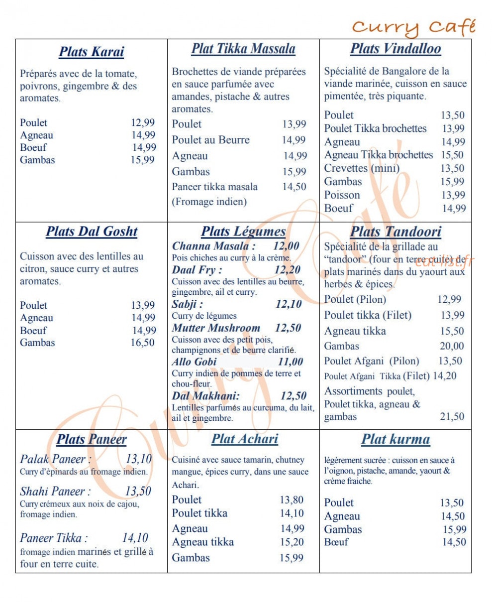 Curry Café — carte page 3