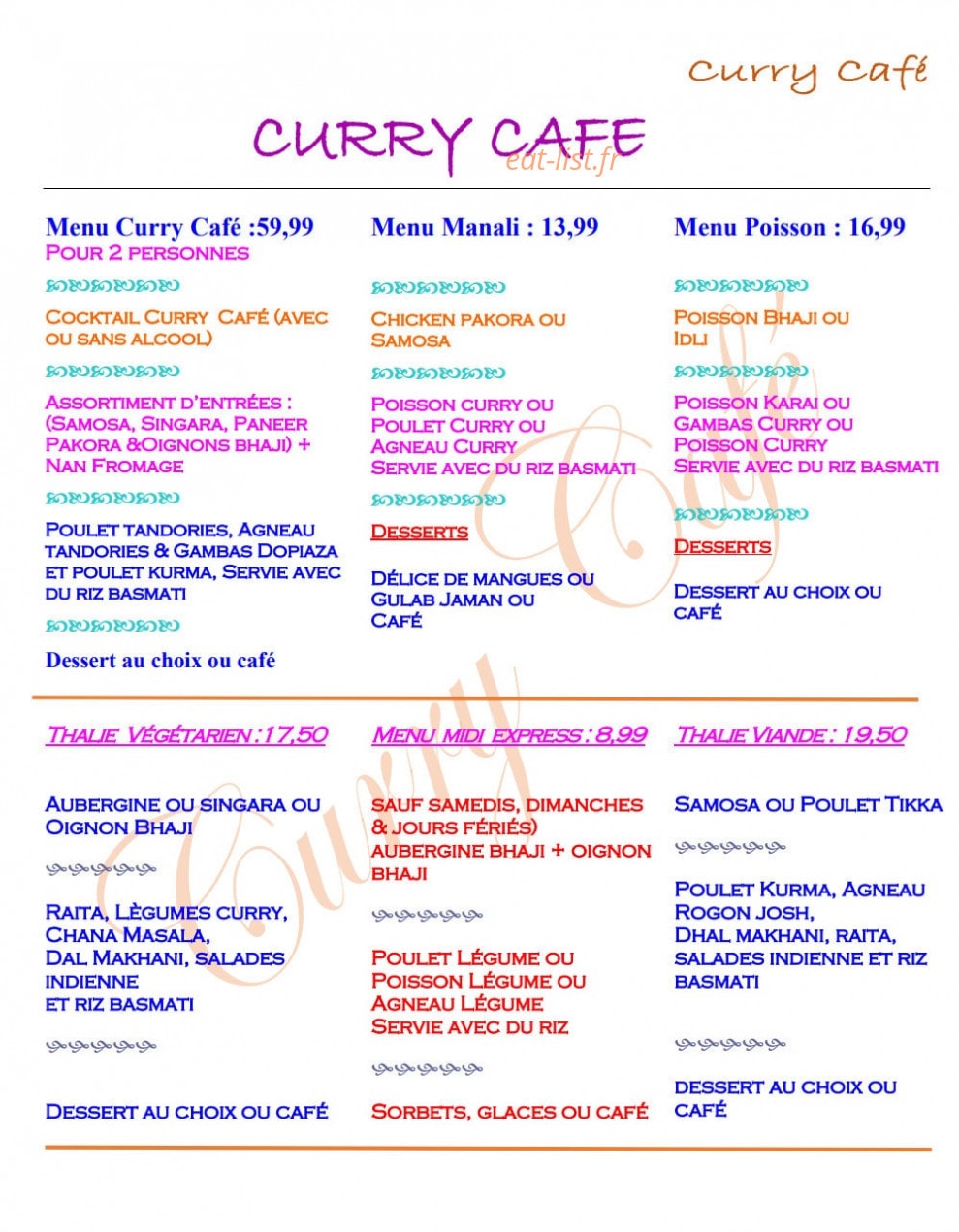 Curry Café — carte page 1