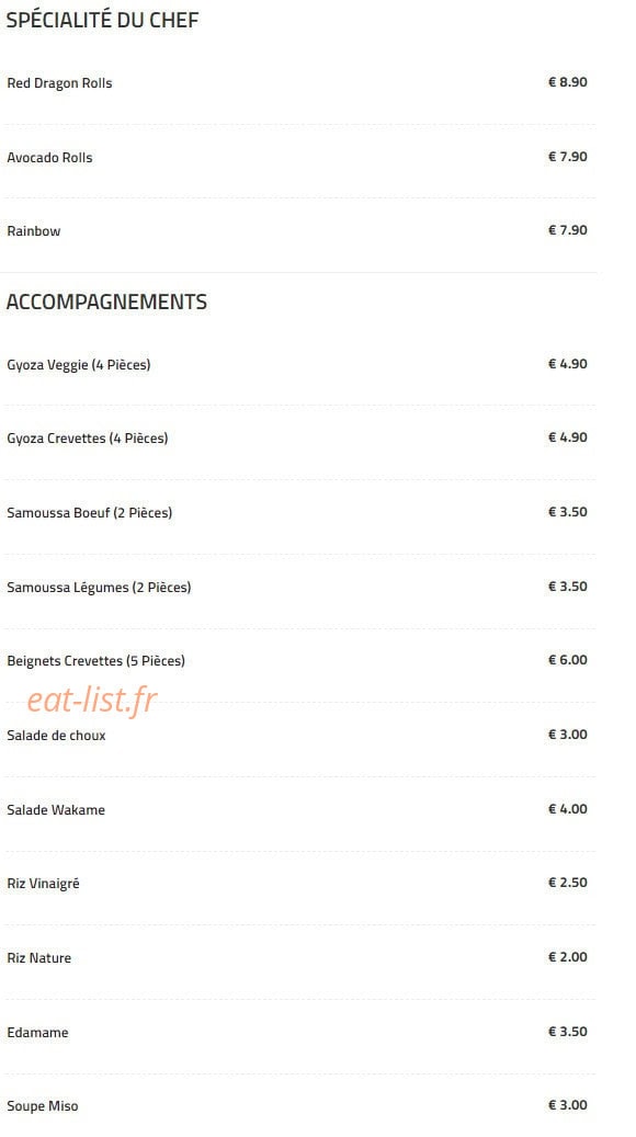 Carte et menu de Daily sushi à Toulouse — Les spécialité du chef et accompagnement