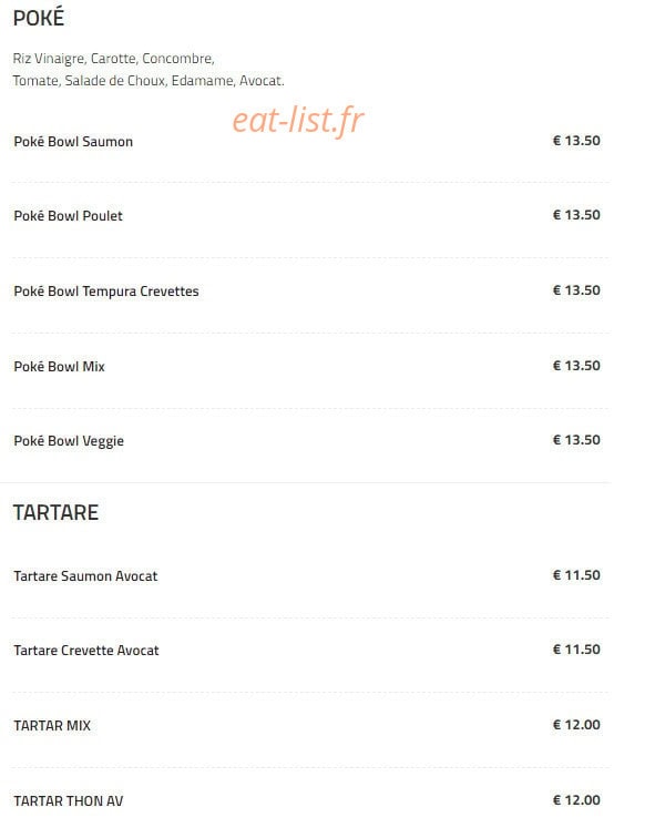 Carte et menu de Daily sushi à Toulouse — Les poke et tartare