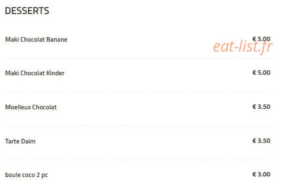 Carte et menu de Daily sushi à Toulouse — Les desserts