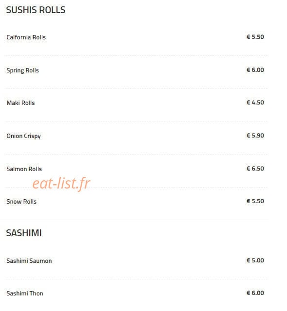 Carte et menu de Daily sushi à Toulouse — Sushis rolls et sashimis