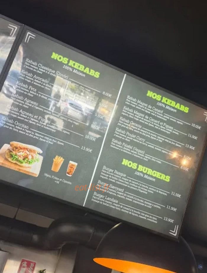 Carte et menu de Delizioso kebab à Toulouse — Les plats