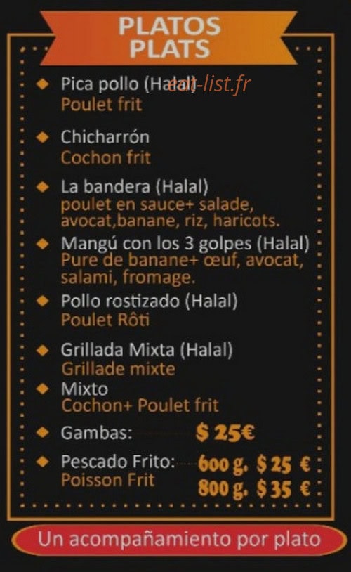 Carte et menu de El dominicano à Toulouse — Les plats