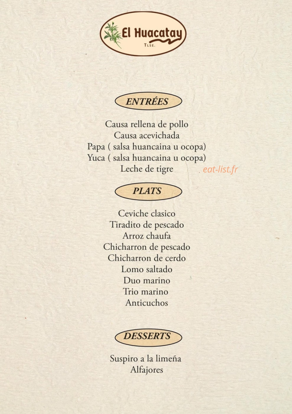 El Huacatay Tlse — carte page 1
