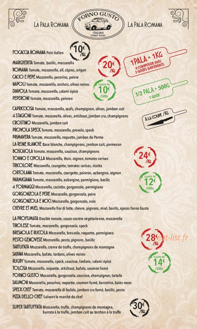 Carte et menu de Forno Gusto à Toulouse — les pizzas