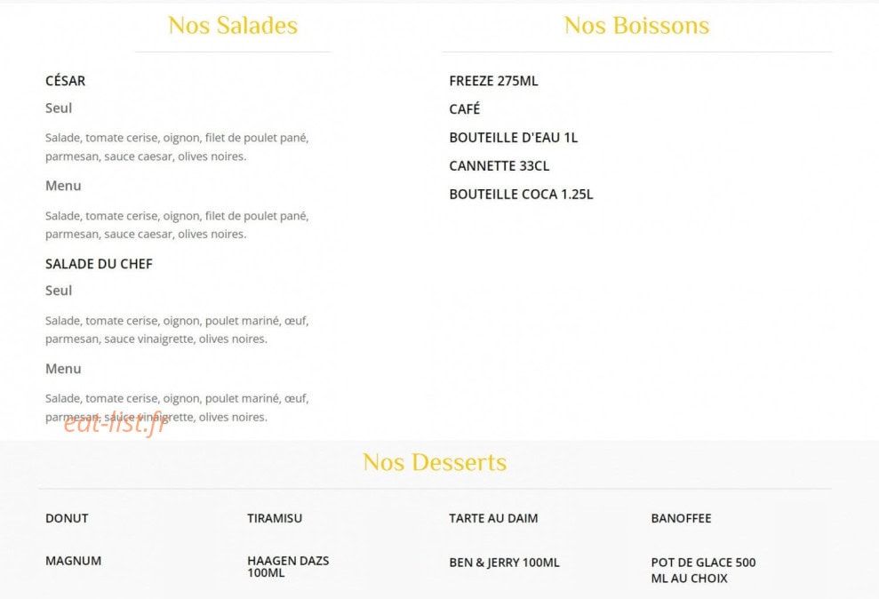 Carte et menu de Grelha à Toulouse — Salades, desserts et boissons
