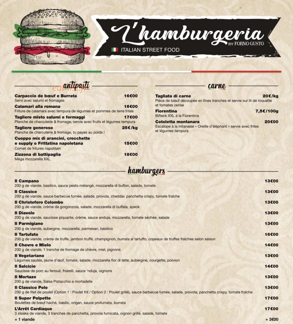 Hamburgeria — carte page 1