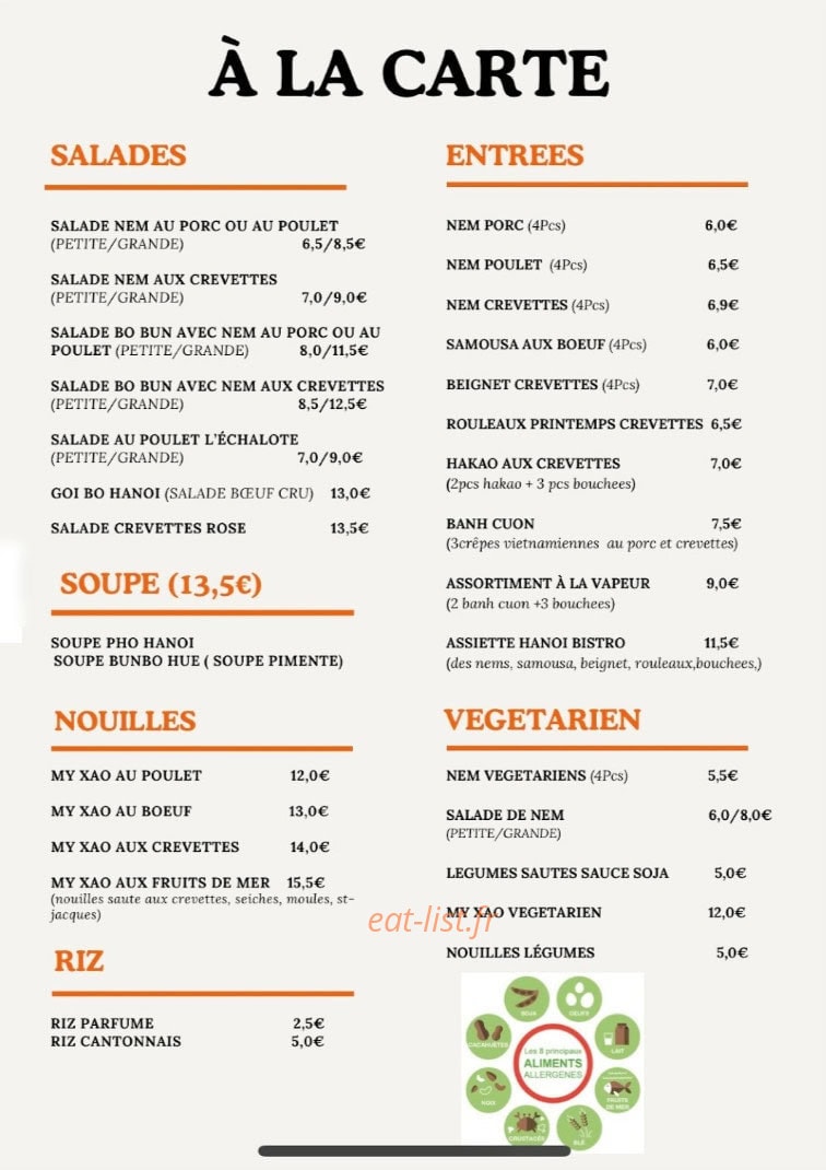 Hanoi Bistro — carte page 1