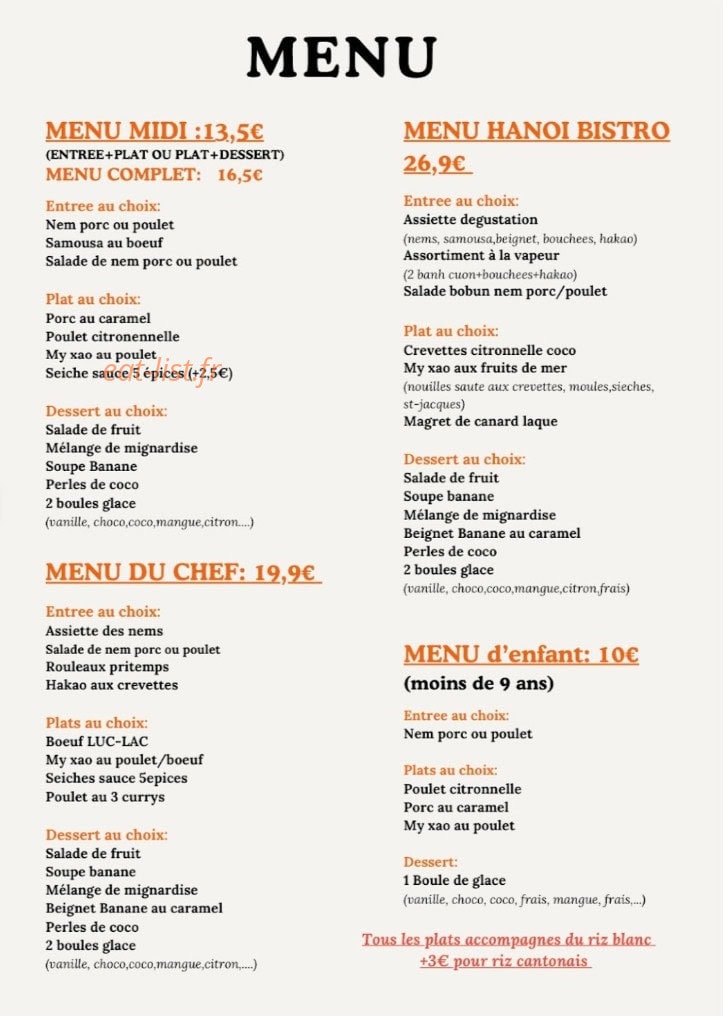 Hanoi Bistro — carte page 3
