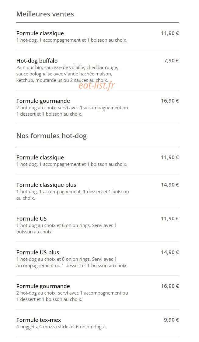 Harry's Hot-Dog — carte page 1