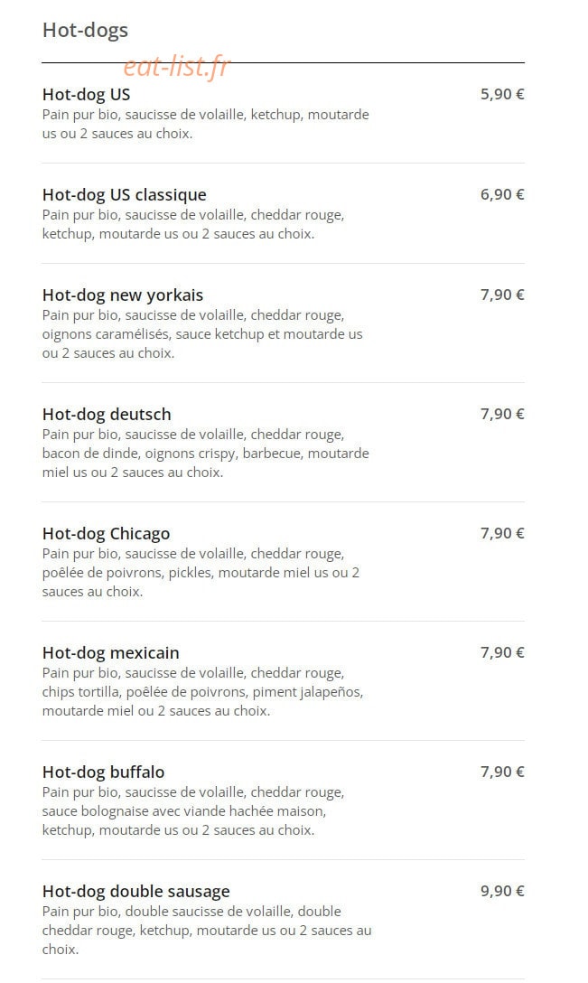Harry's Hot-Dog — carte page 2