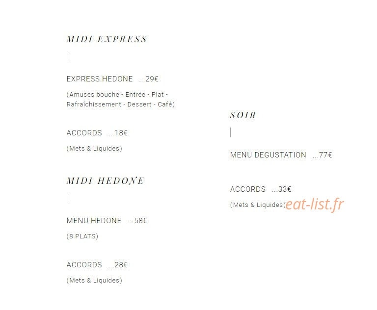 Hedone — carte page 1