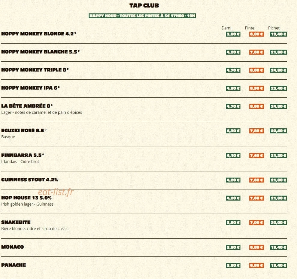 Hoppy Monkey Club — carte page 26