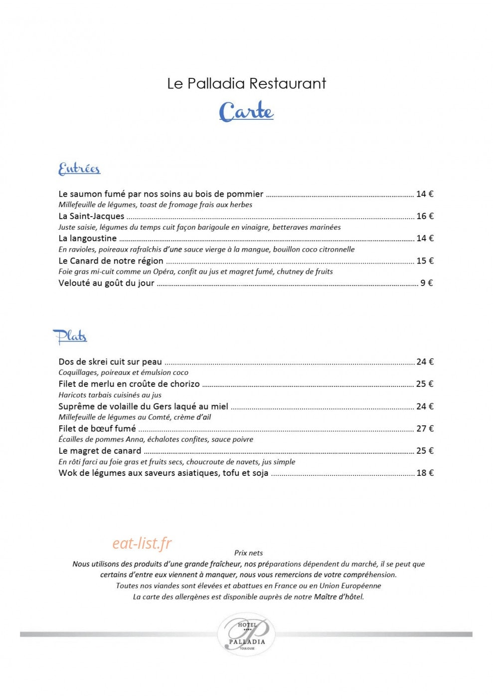 Hôtel Palladia — carte page 1