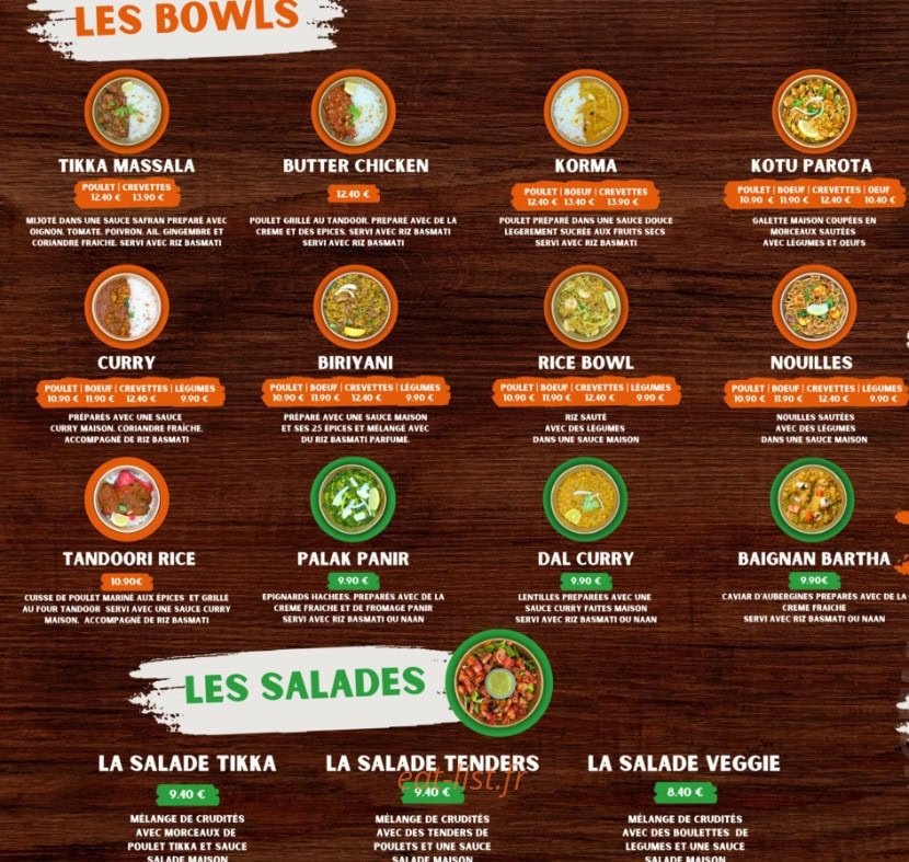 Indian Bowl — carte page 1