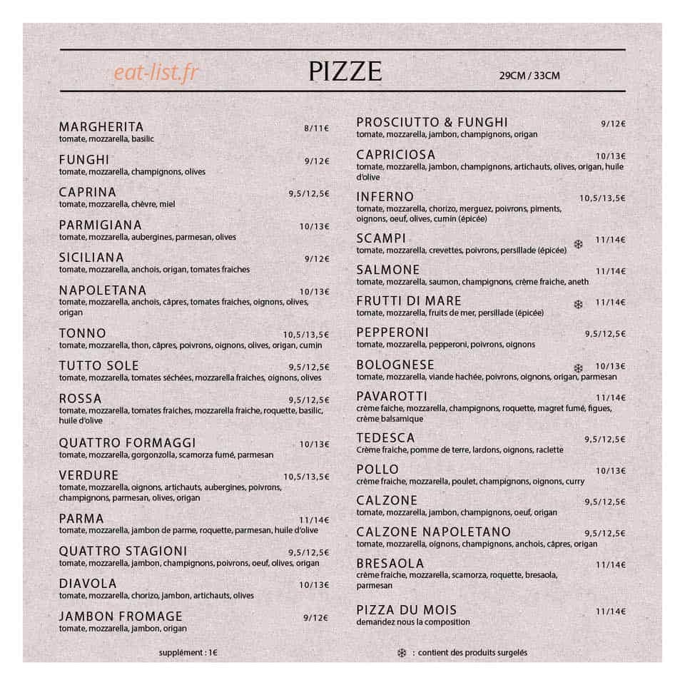 Italian's Pizza — carte page 1