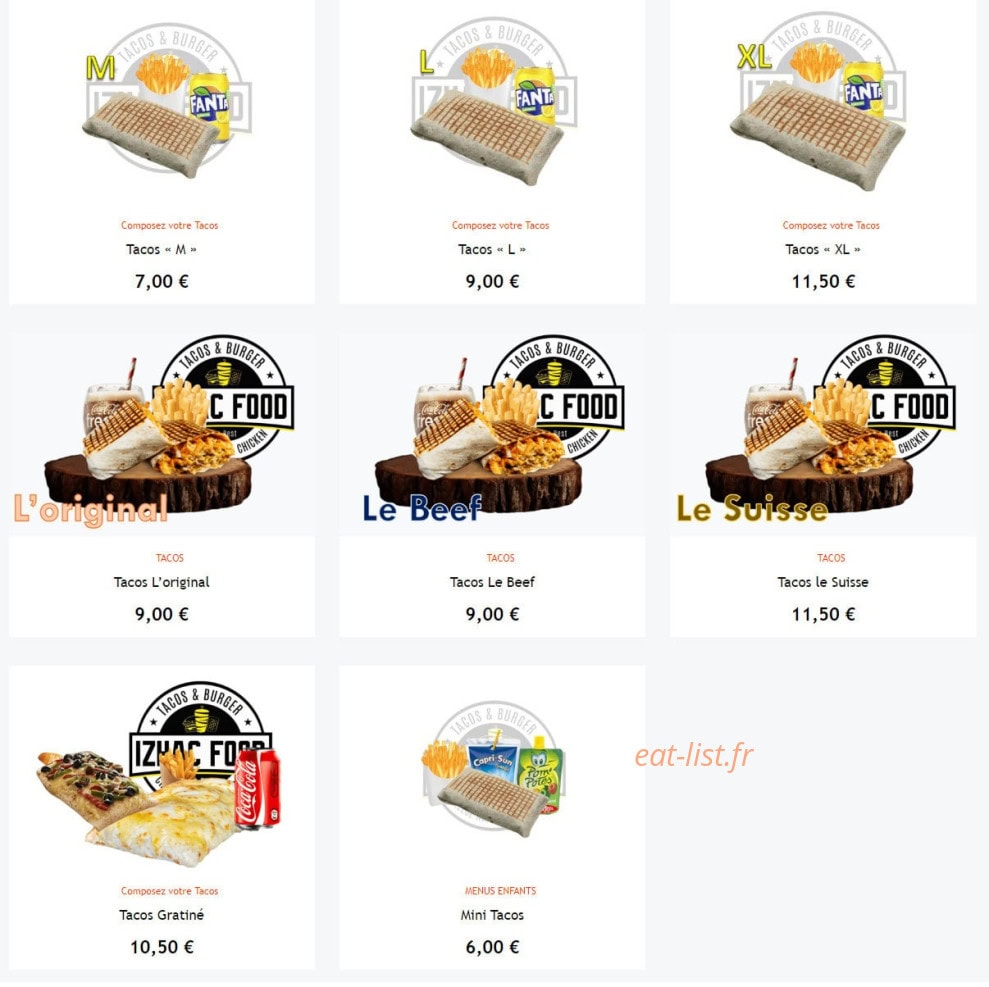 Izhac Food — carte page 1
