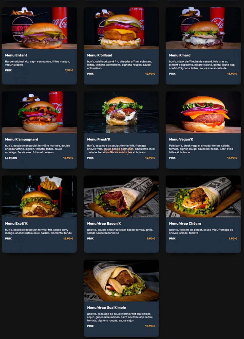 Kurty's Burger — carte page 2