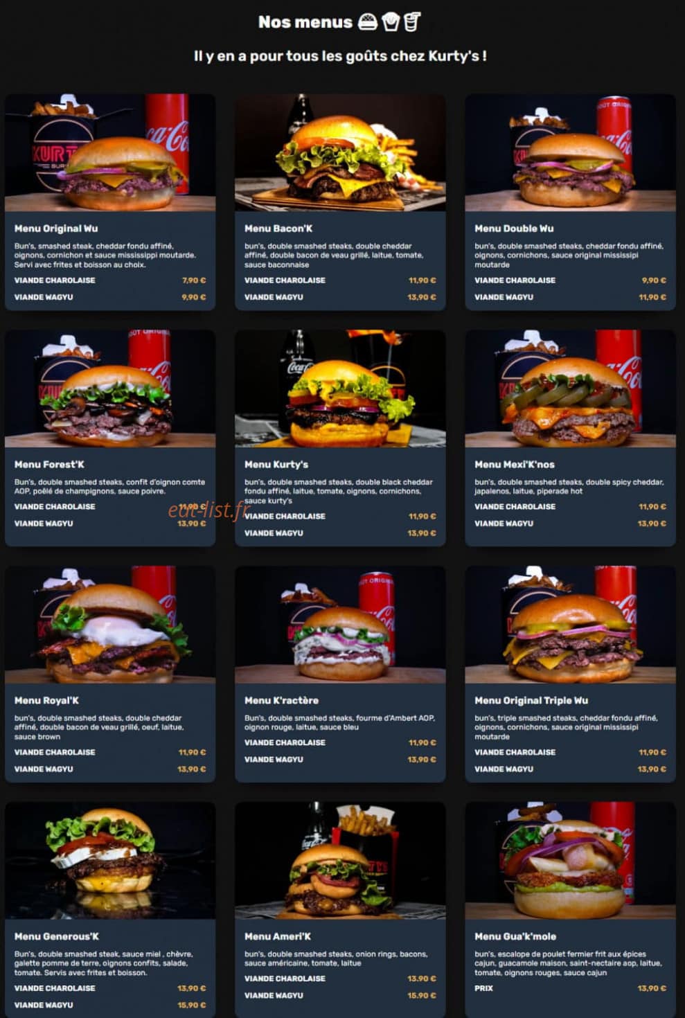 Kurty's Burger — carte page 1