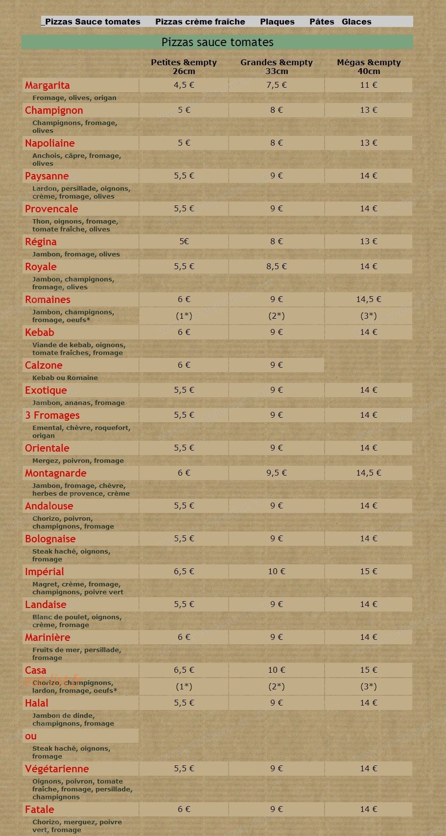 L'amoura pizza — carte page 1