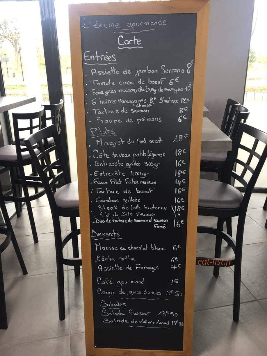 Carte et menu de L'écume gourmande à Toulouse — Entrées, plats et desserts