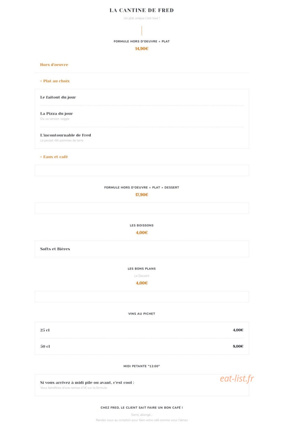 La Cantine de Fred — carte page 1