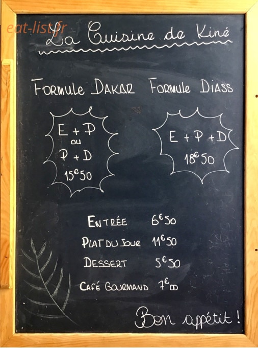 La Cuisine de Kiné — carte page 1