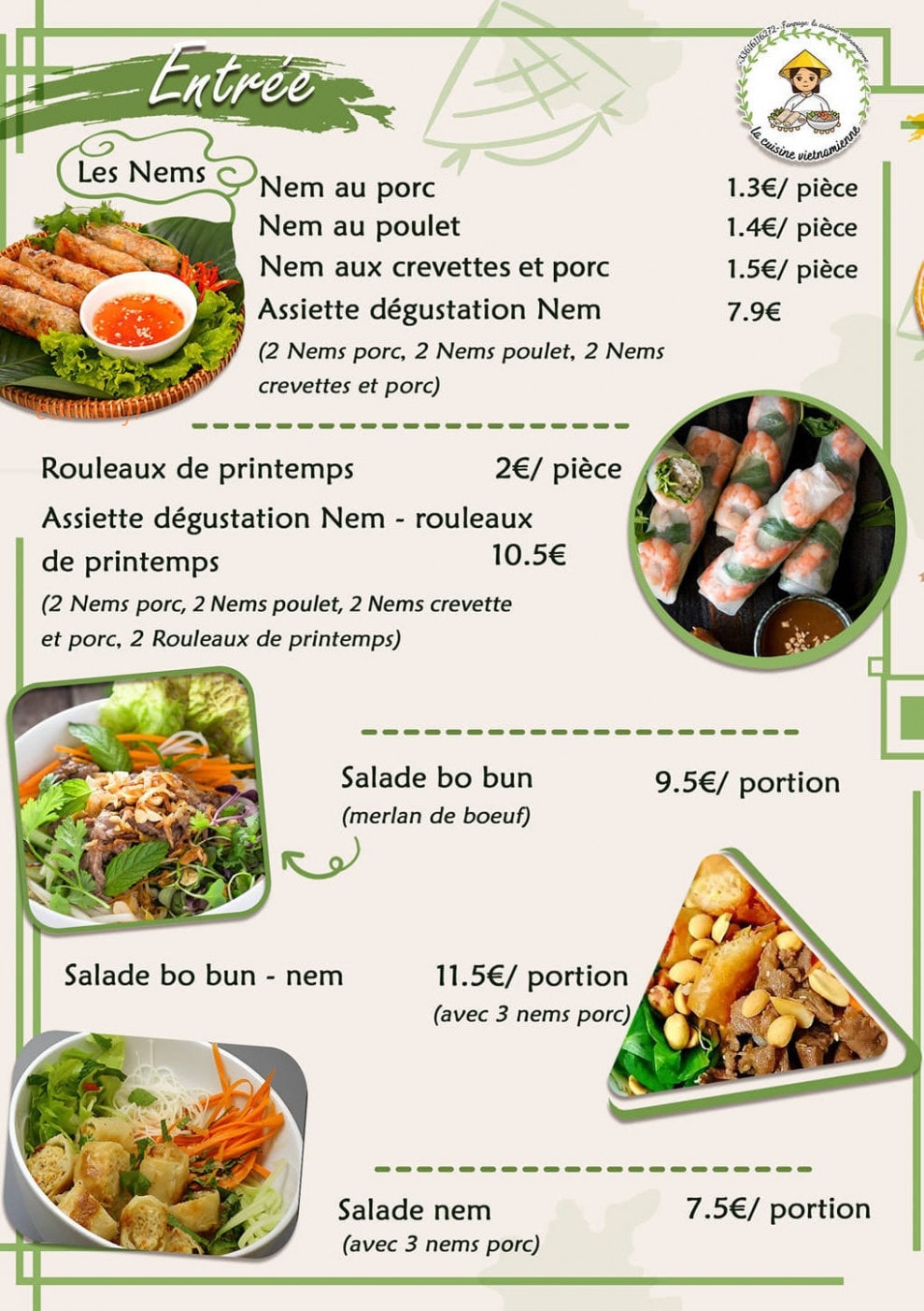 Carte et menu de La cuisine Vietnamienne à Toulouse — Les entrées