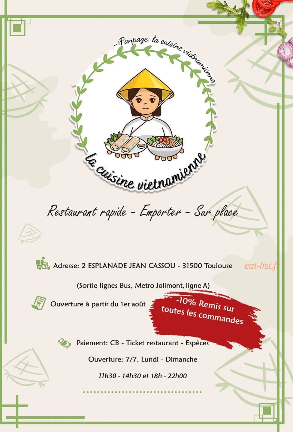 Carte et menu La cuisine Vietnamienne Toulouse