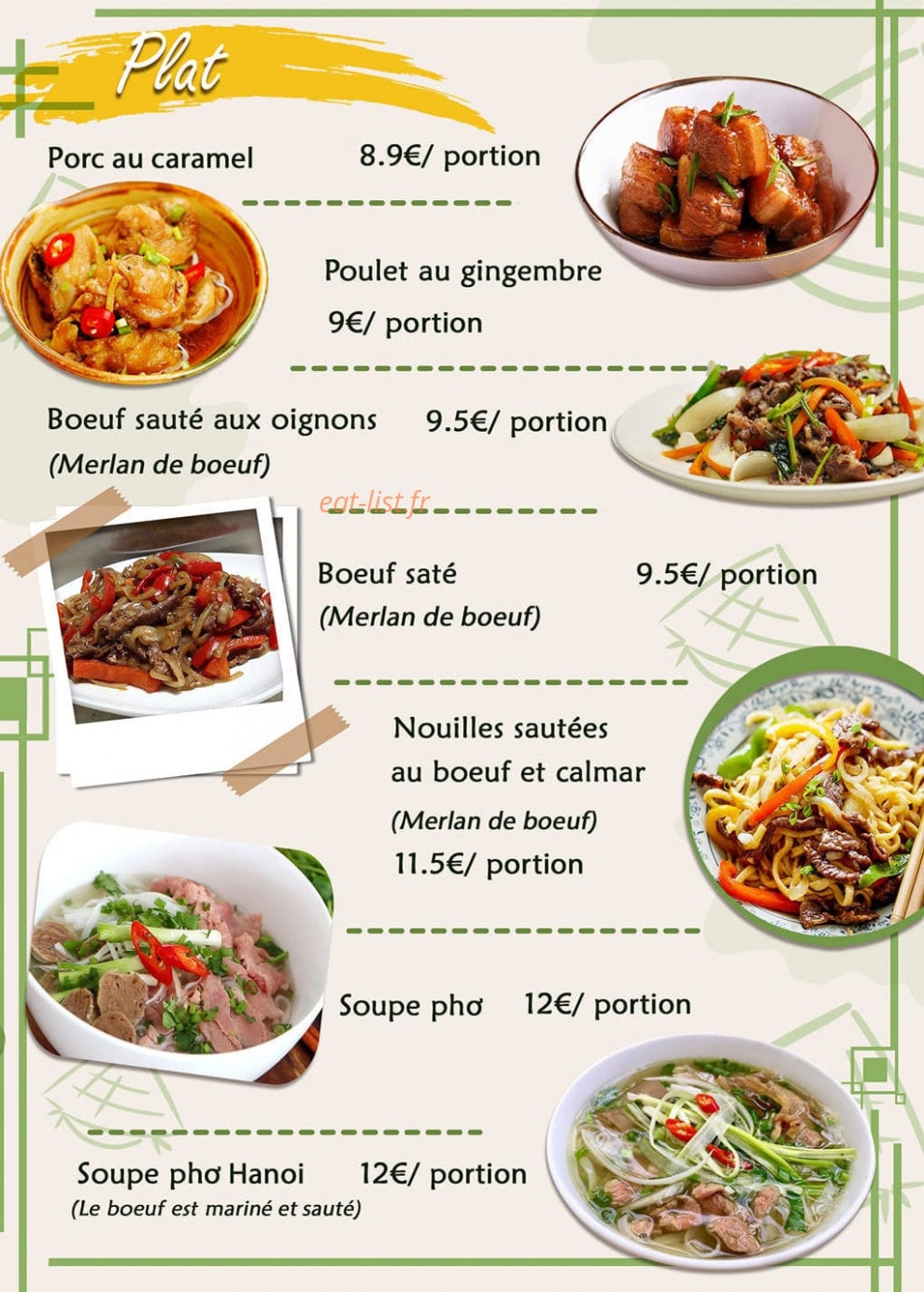 Carte et menu de La cuisine Vietnamienne à Toulouse — Les plats