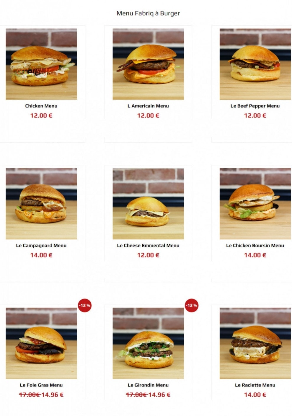 La Fabriq du Burger — carte page 2