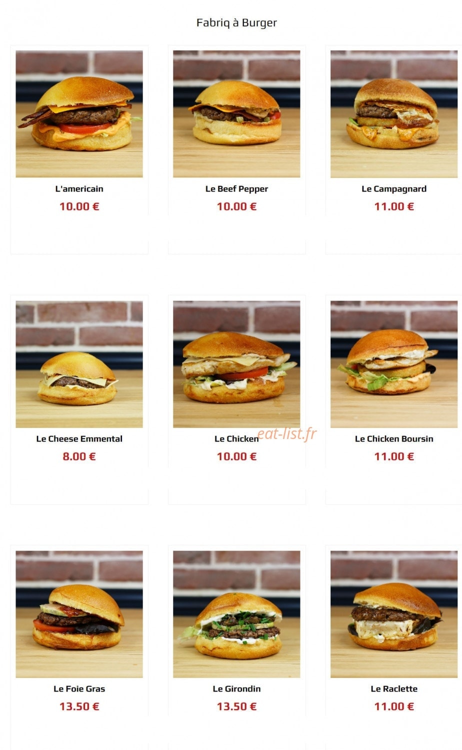 La Fabriq du Burger — carte page 1