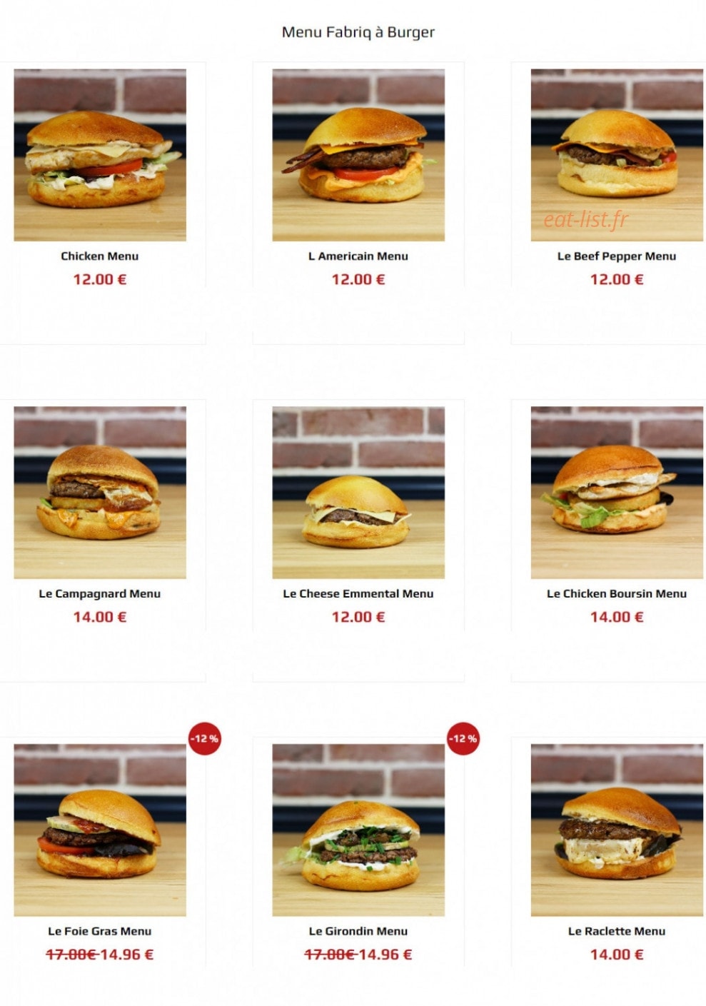 La Fabriq du Burger — carte page 2