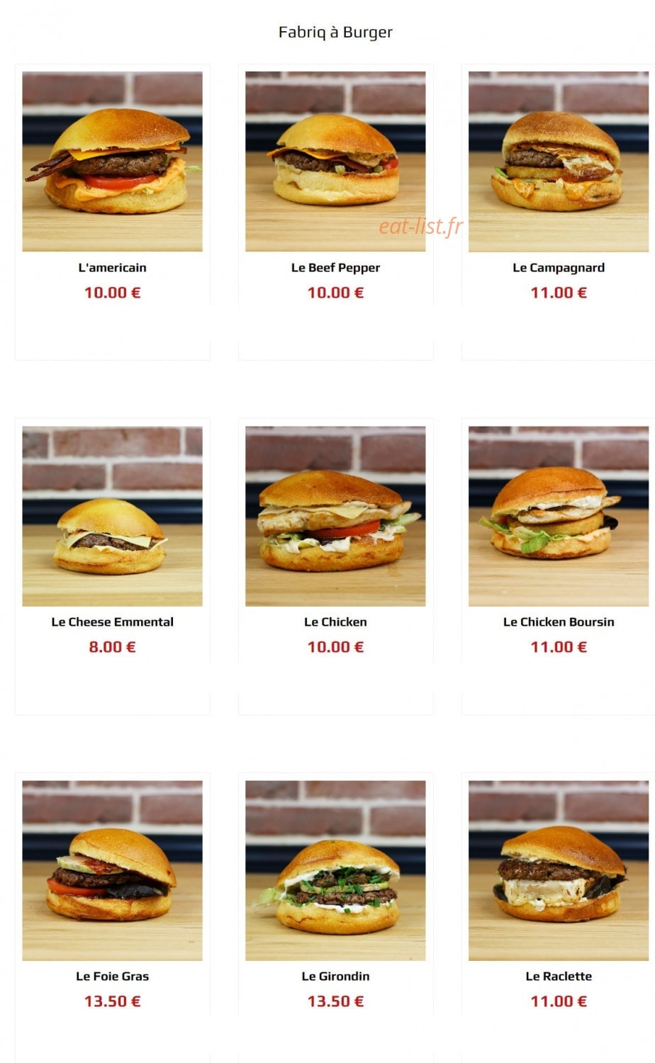 La Fabriq du Burger — carte page 1