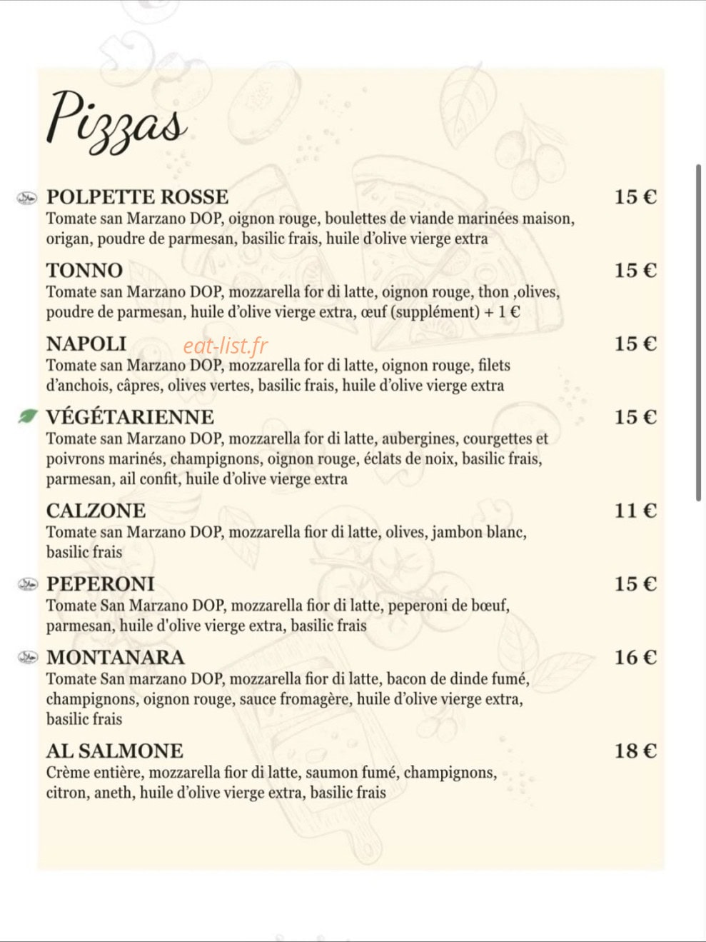 Carte et menu de La Familia à Toulouse — Les pizzas page 2