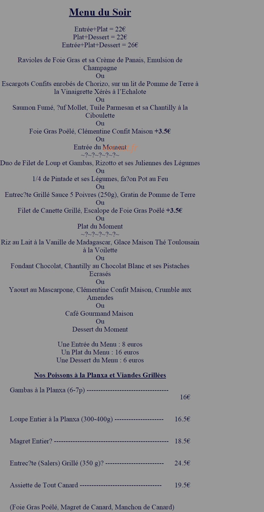 Carte et menu de La Flambée à Toulouse — Menu du midi