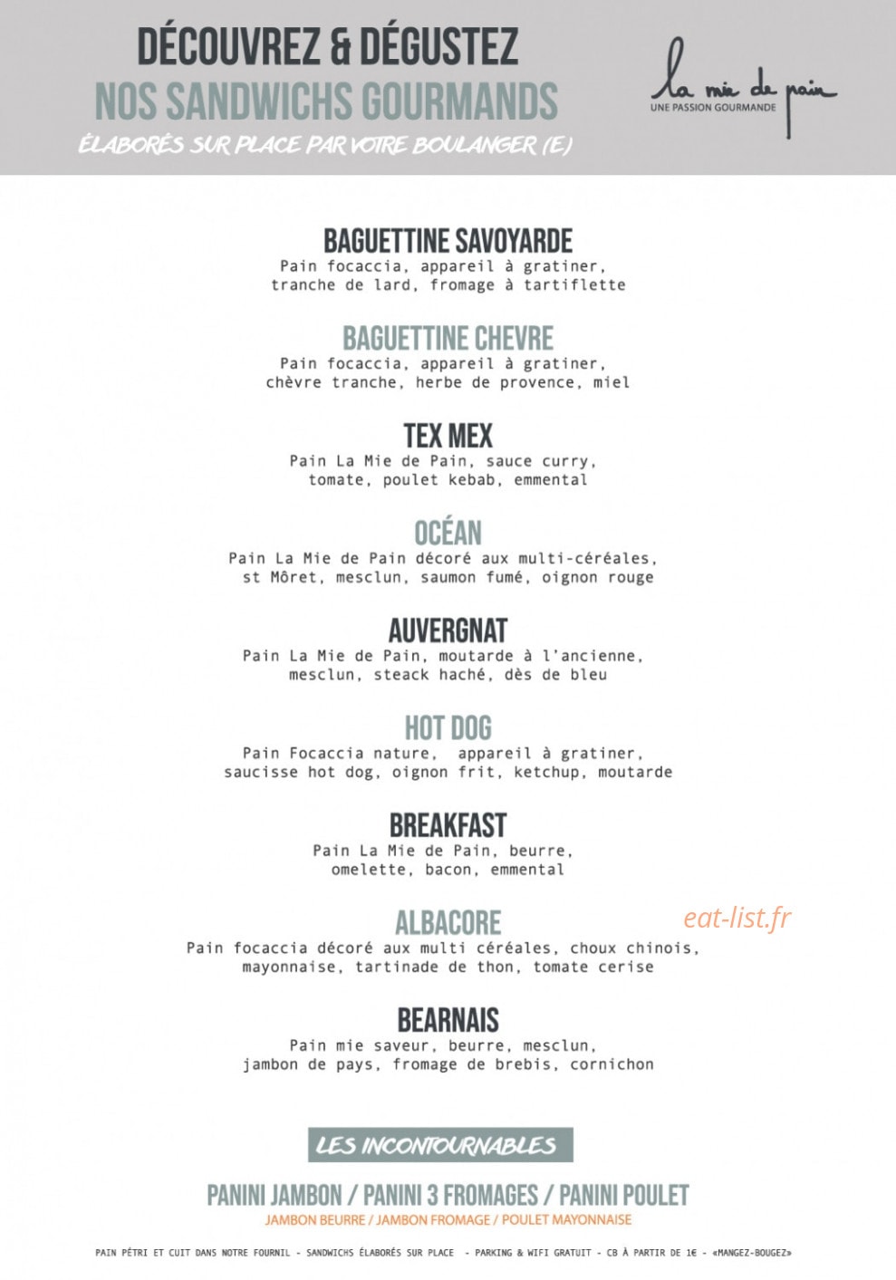 La Mie de Pain — carte page 1