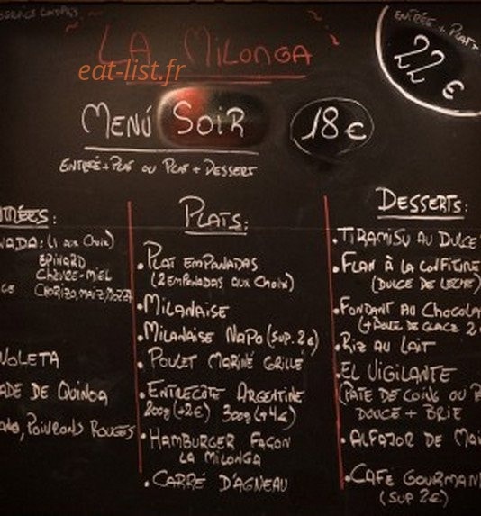 La Milonga — carte page 1