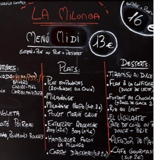 La Milonga — carte page 2