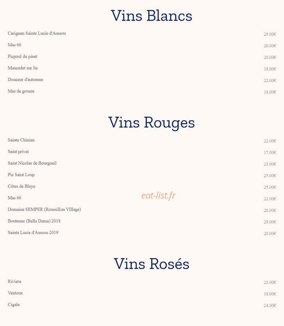 Carte et menu de La Mouette à Toulouse — Les vins