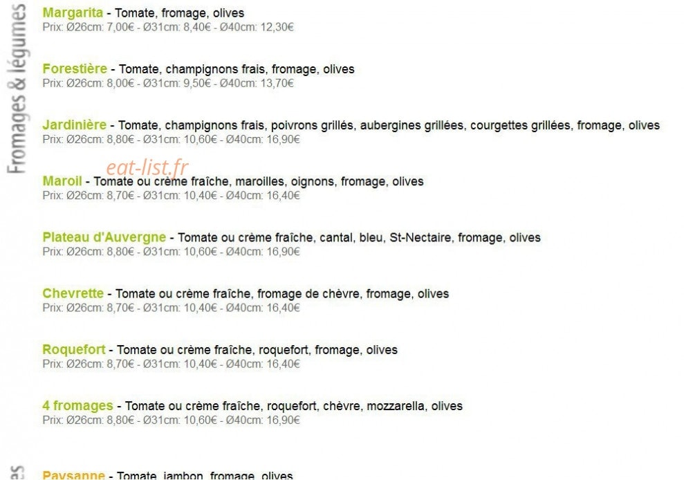 La Pizzathèque — carte page 1