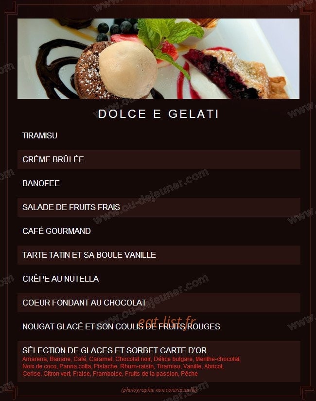 Carte et menu de la villa des oliviers à Toulouse — Dolce et gelati