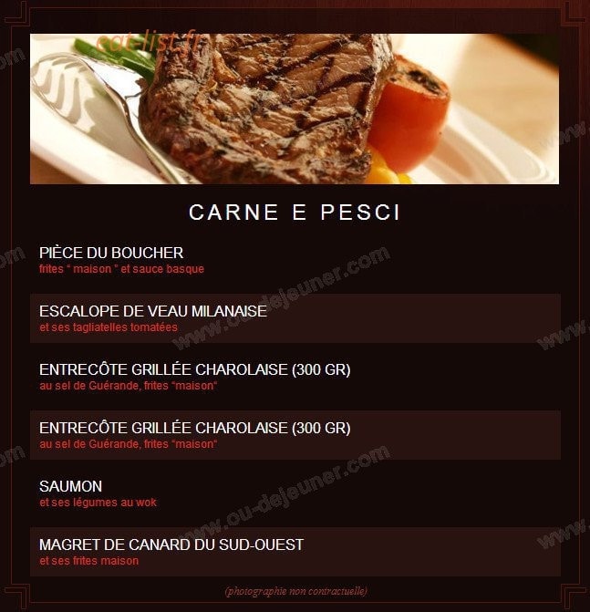 Carte et menu de la villa des oliviers à Toulouse — Carne et pesci